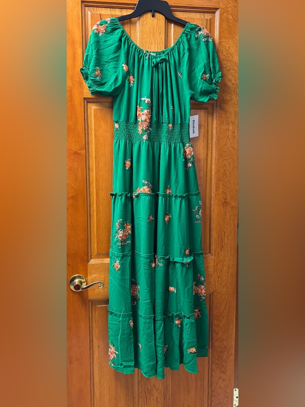 Anthropologie Kindred Green Floral Embroidered Tiered Cottagecore Maxi Dress XL